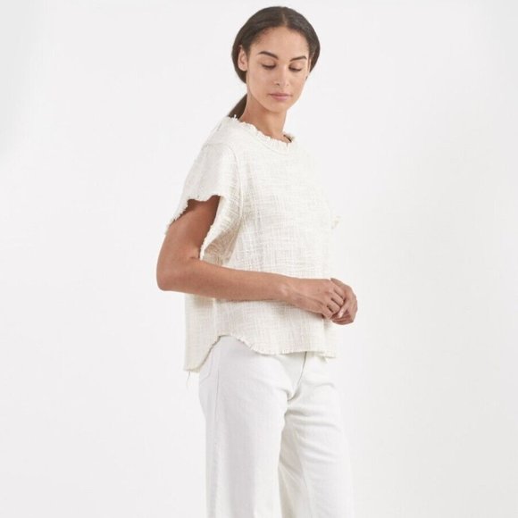 IRO Dorothy Tweed Blouse Top Cotton Cozy Oversized Short Sleeve L-42 New 211023 - Picture 4 of 8